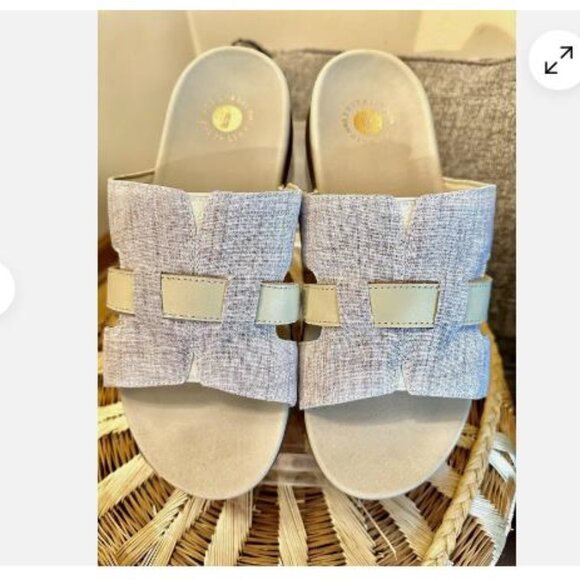 Revitalign Orthotic Linen & Leather Slide Sandals Lisbon Linen 9 D Comfort - Picture 1 of 6